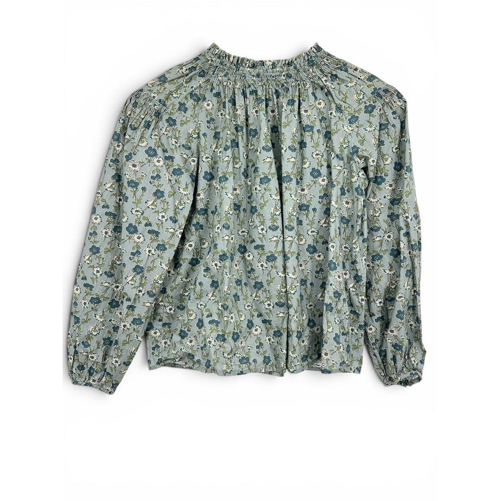 Bonpoint Blandine Blue Floral Smocked Neck Cotton Top Long Sleeve 12A Girls 10